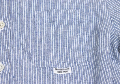 Mademoiselle NON NON Linen 3/4 Sleeve Up Blue/White Shirt Size 40L
