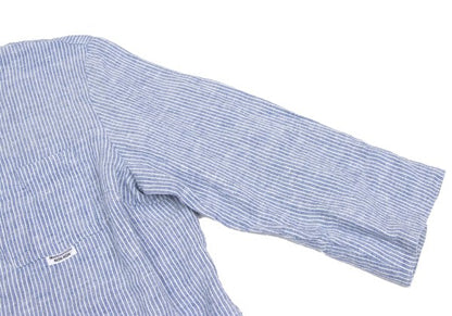 Mademoiselle NON NON Linen 3/4 Sleeve Up Blue/White Shirt Size 40L