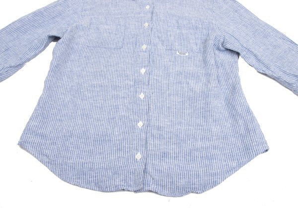 Mademoiselle NON NON Linen 3/4 Sleeve Up Blue/White Shirt Size 40L