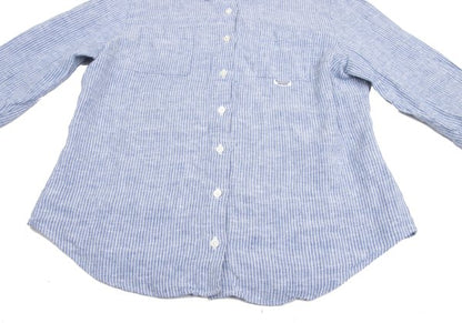 Mademoiselle NON NON Linen 3/4 Sleeve Up Blue/White Shirt Size 40L