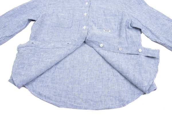 Mademoiselle NON NON Linen 3/4 Sleeve Up Blue/White Shirt Size 40L
