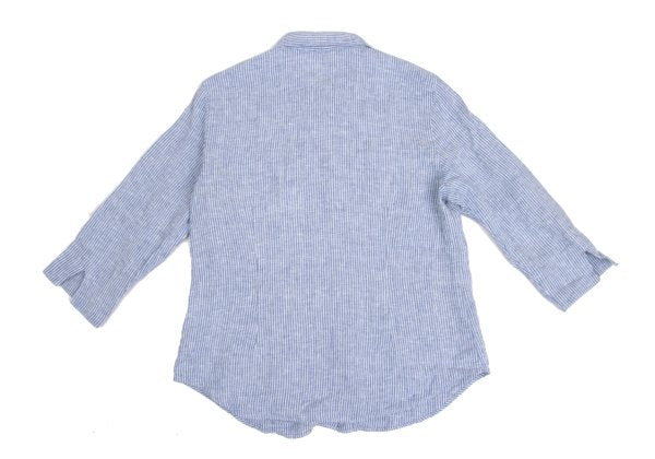 Mademoiselle NON NON Linen 3/4 Sleeve Up Blue/White Shirt Size 40L