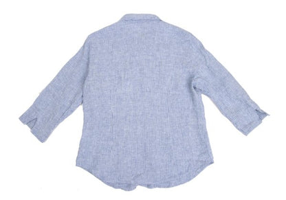 Mademoiselle NON NON Linen 3/4 Sleeve Up Blue/White Shirt Size 40L