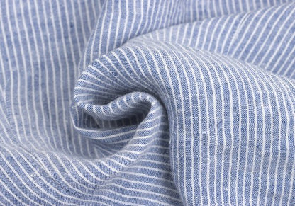 Mademoiselle NON NON Linen 3/4 Sleeve Up Blue/White Shirt Size 40L