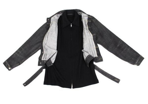 Yohji Yamamoto FEMME Knit Panel Denim Jacket Gray Size 2