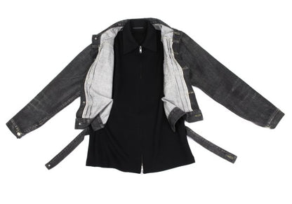 Yohji Yamamoto FEMME Knit Panel Denim Jacket Gray Size 2