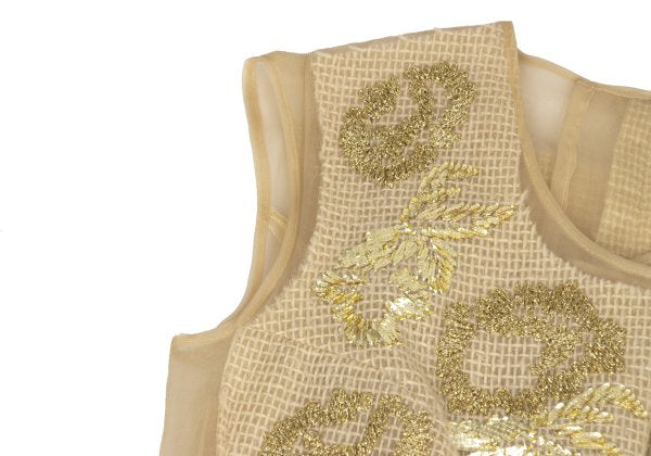 COMME des GARCONS 97AW Gold Embroidery Sheer Dress Size M