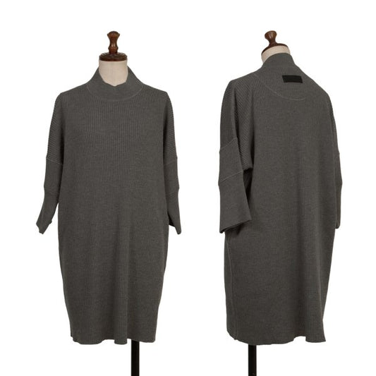 JIL SANDER Wool Mock Neck 3/4 Sleeve Sweater Gray Size 38