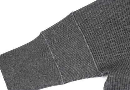 JIL SANDER Wool Mock Neck 3/4 Sleeve Sweater Gray Size 38
