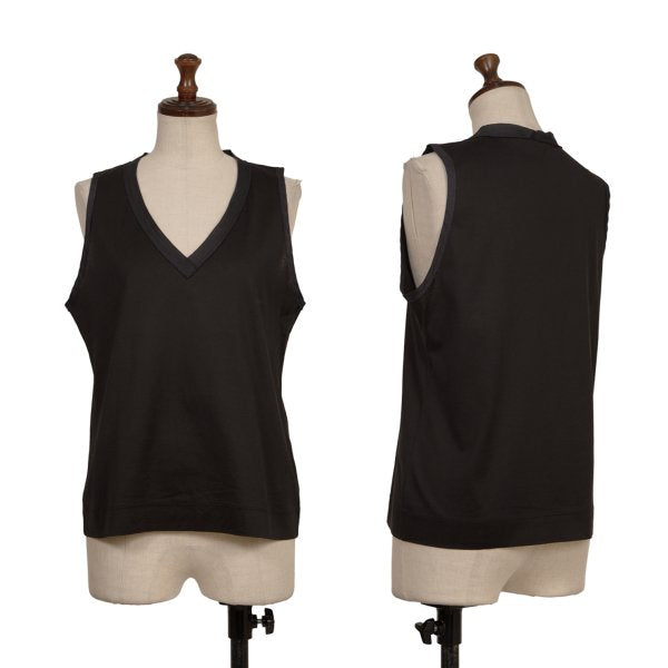 JIL SANDER NAVY Cotton V-Neck Tank Top Black Navy Size S