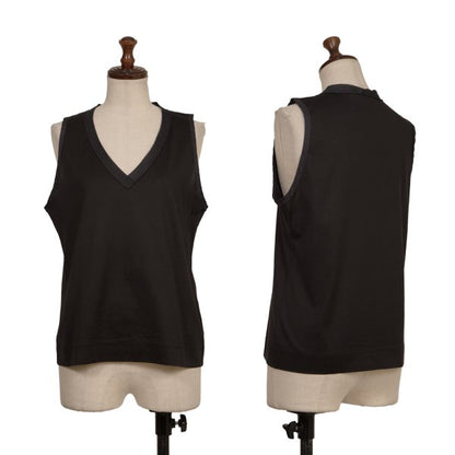 JIL SANDER NAVY Cotton V-Neck Tank Top Black Navy Size S