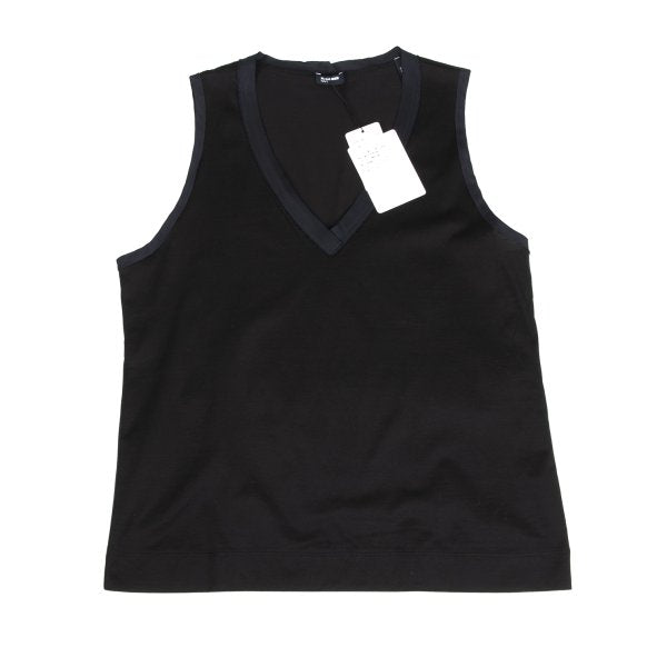 JIL SANDER NAVY Cotton V-Neck Tank Top Black Navy Size S