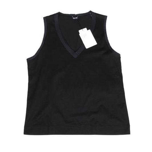 JIL SANDER NAVY Cotton V-Neck Tank Top Black Navy Size S