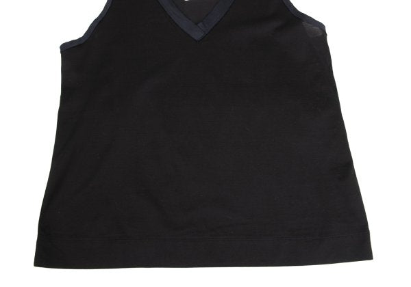 JIL SANDER NAVY Cotton V-Neck Tank Top Black Navy Size S