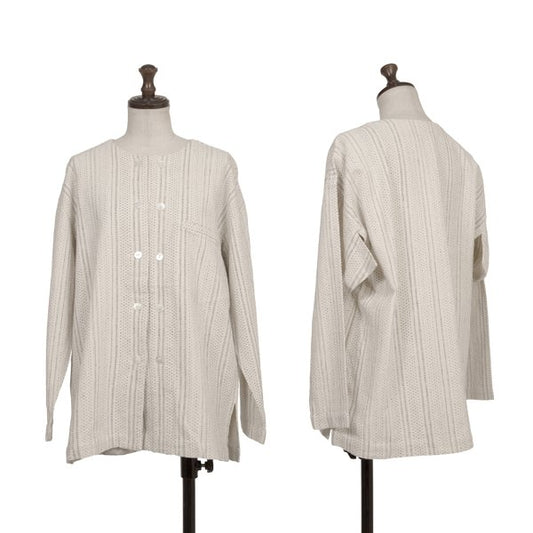 ISSEY MIYAKE PERMANENTE Stripe Weave Jacket Ivory Size M