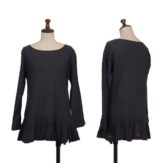 Plantation Hem Panel Crinkle Finish L/S Tee Navy Size M