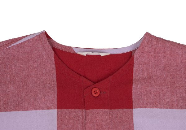 Plantation Block Check No Collar Tunic Red Purple Shirt Size M
