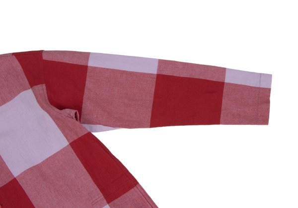 Plantation Block Check No Collar Tunic Red Purple Shirt Size M