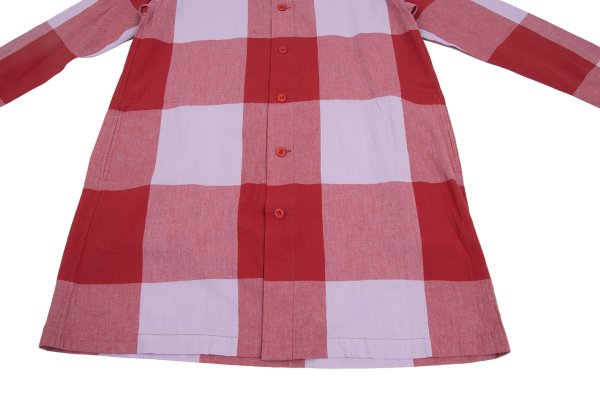 Plantation Block Check No Collar Tunic Red Purple Shirt Size M