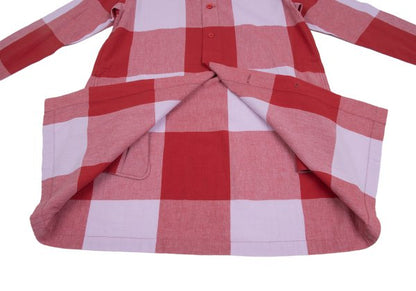 Plantation Block Check No Collar Tunic Red Purple Shirt Size M