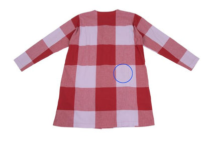 Plantation Block Check No Collar Tunic Red Purple Shirt Size M