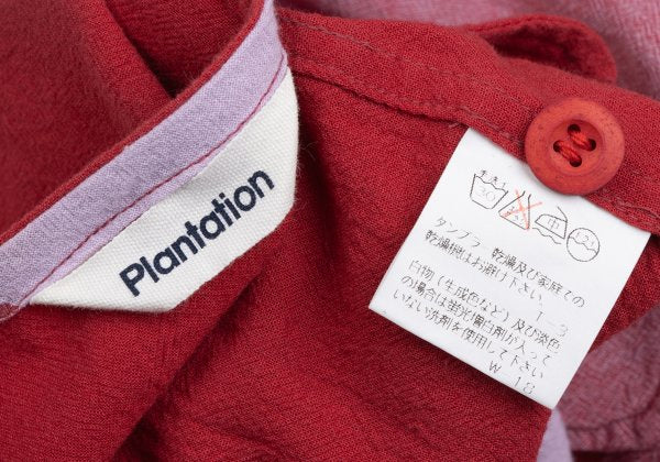 Plantation Block Check No Collar Tunic Red Purple Shirt Size M
