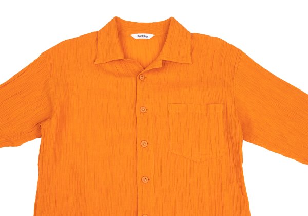 Plantation Cotton Linen Open Collar Button-Up Orange Size M