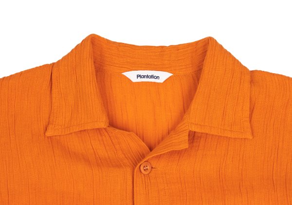 Plantation Cotton Linen Open Collar Button-Up Orange Size M