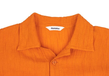 Plantation Cotton Linen Open Collar Button-Up Orange Size M
