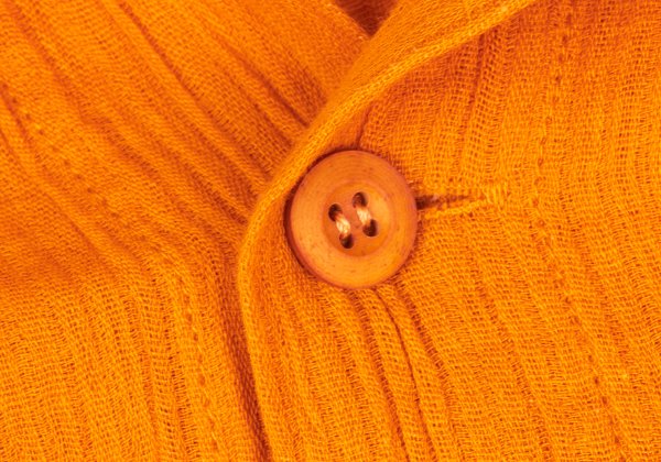 Plantation Cotton Linen Open Collar Button-Up Orange Size M