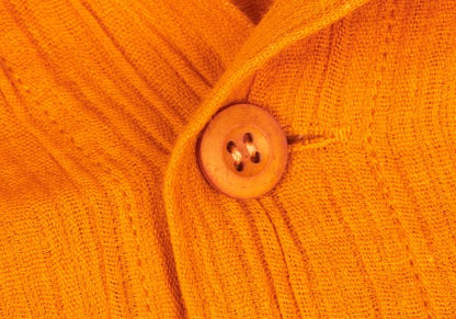 Plantation Cotton Linen Open Collar Button-Up Orange Size M
