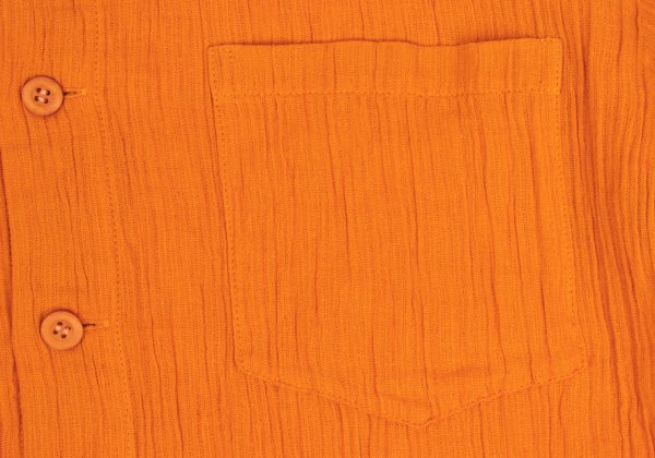 Plantation Cotton Linen Open Collar Button-Up Orange Size M