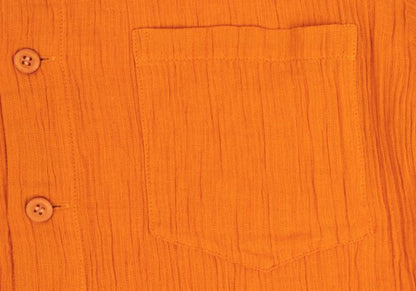 Plantation Cotton Linen Open Collar Button-Up Orange Size M