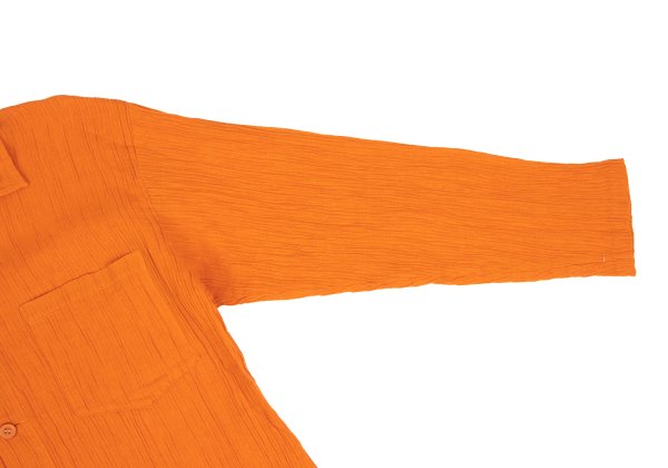Plantation Cotton Linen Open Collar Button-Up Orange Size M