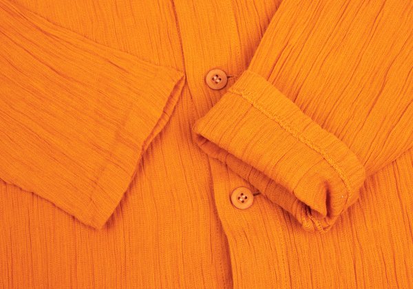 Plantation Cotton Linen Open Collar Button-Up Orange Size M