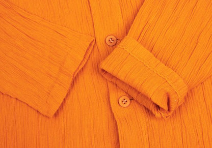 Plantation Cotton Linen Open Collar Button-Up Orange Size M
