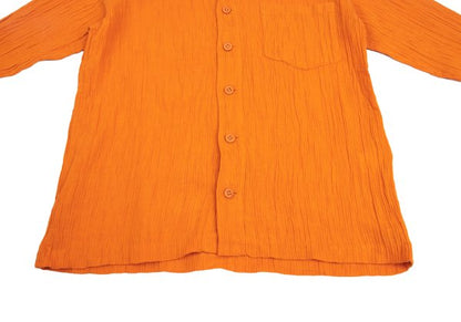 Plantation Cotton Linen Open Collar Button-Up Orange Size M