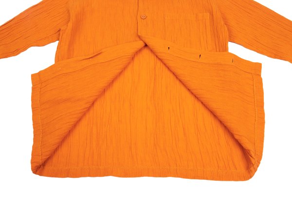 Plantation Cotton Linen Open Collar Button-Up Orange Size M
