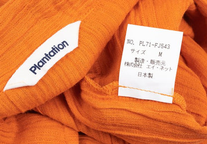 Plantation Cotton Linen Open Collar Button-Up Orange Size M