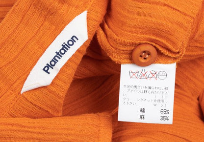 Plantation Cotton Linen Open Collar Button-Up Orange Size M