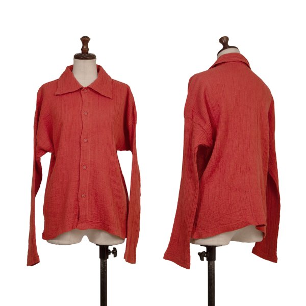 Plantation Garment Dyed Cotton Linen Big Shirt Red Size M