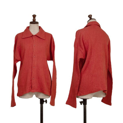 Plantation Garment Dyed Cotton Linen Big Shirt Red Size M