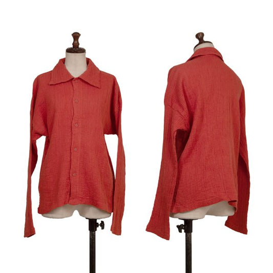 Plantation Garment Dyed Cotton Linen Big Shirt Red Size M