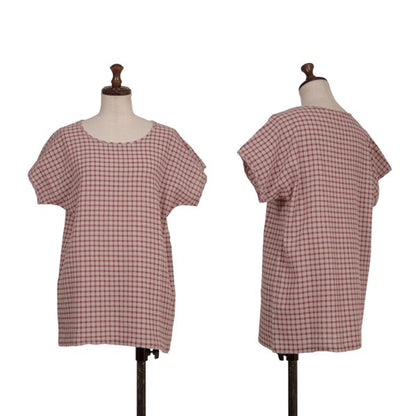 Plantation Check Weave T-Shirt Red Gray Size M