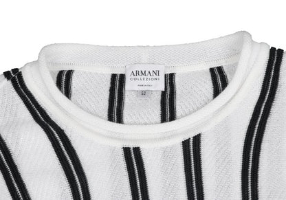 ARMANI COLLEZIONI Rayon Cotton Stripe Knit White Size 52