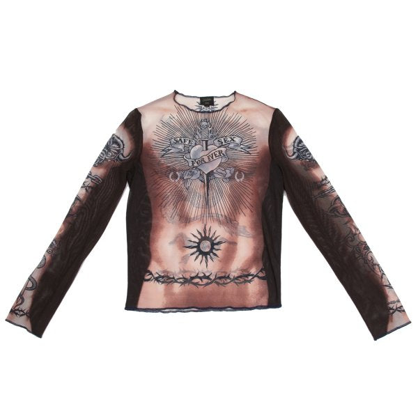 Jean Paul GAULTIER HOMME Tattoo Print Brown Pink Size 48