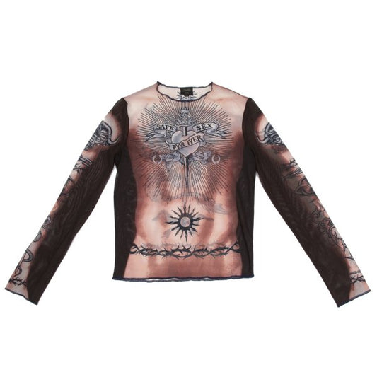 Jean Paul GAULTIER HOMME Tattoo Print Brown Pink Size 48