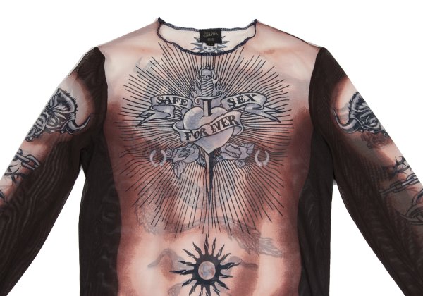 Jean Paul GAULTIER HOMME Tattoo Print Brown Pink Size 48
