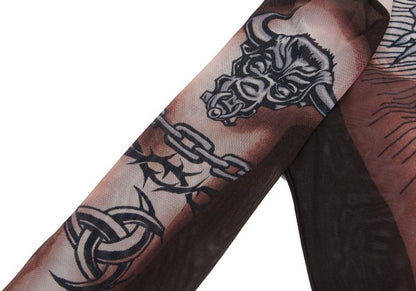Jean Paul GAULTIER HOMME Tattoo Print Brown Pink Size 48