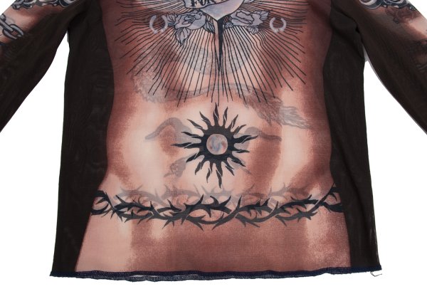 Jean Paul GAULTIER HOMME Tattoo Print Brown Pink Size 48